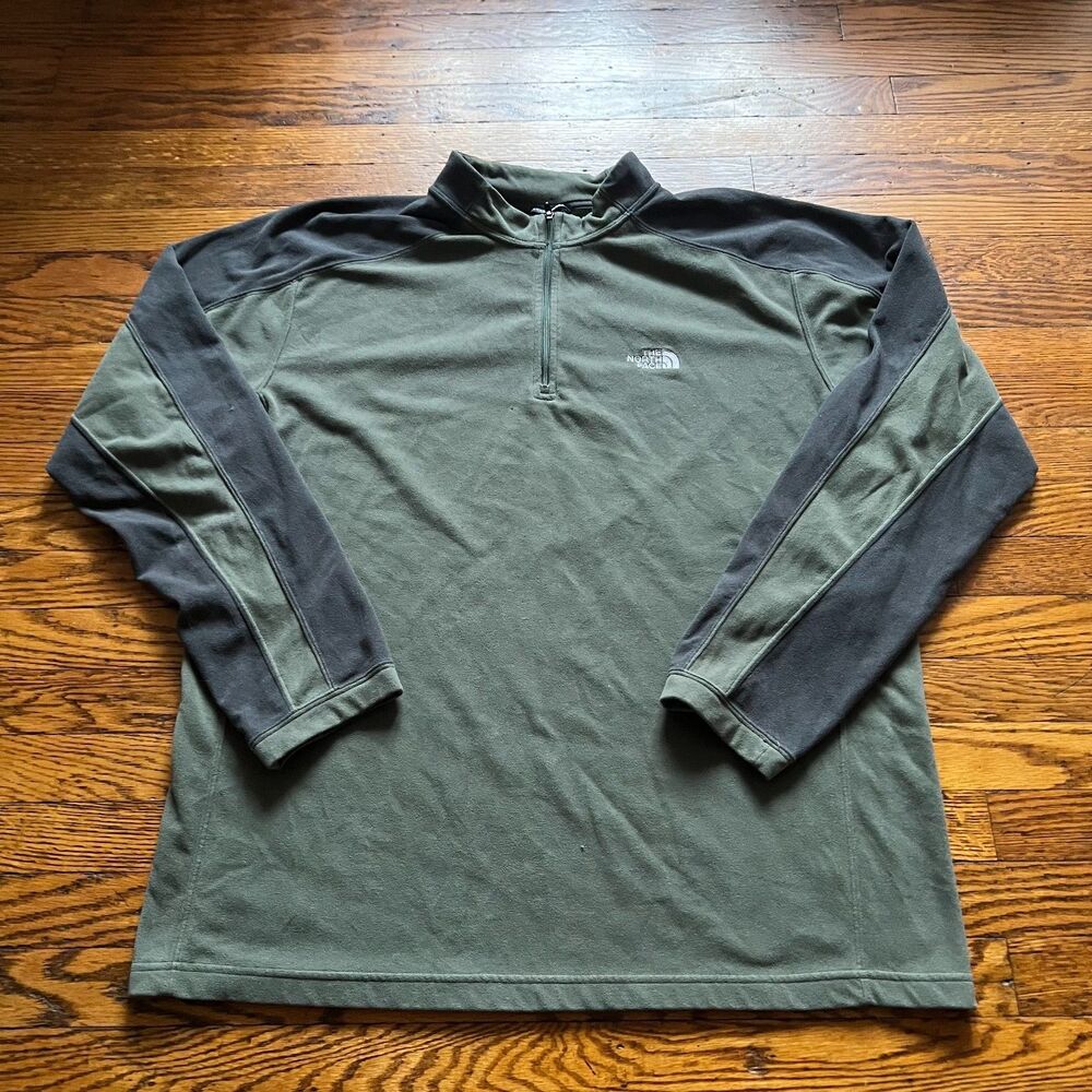 The North Face Men's TKA Glacier 1/4 Quarter Zip Fleece Pullover Green Gray XL